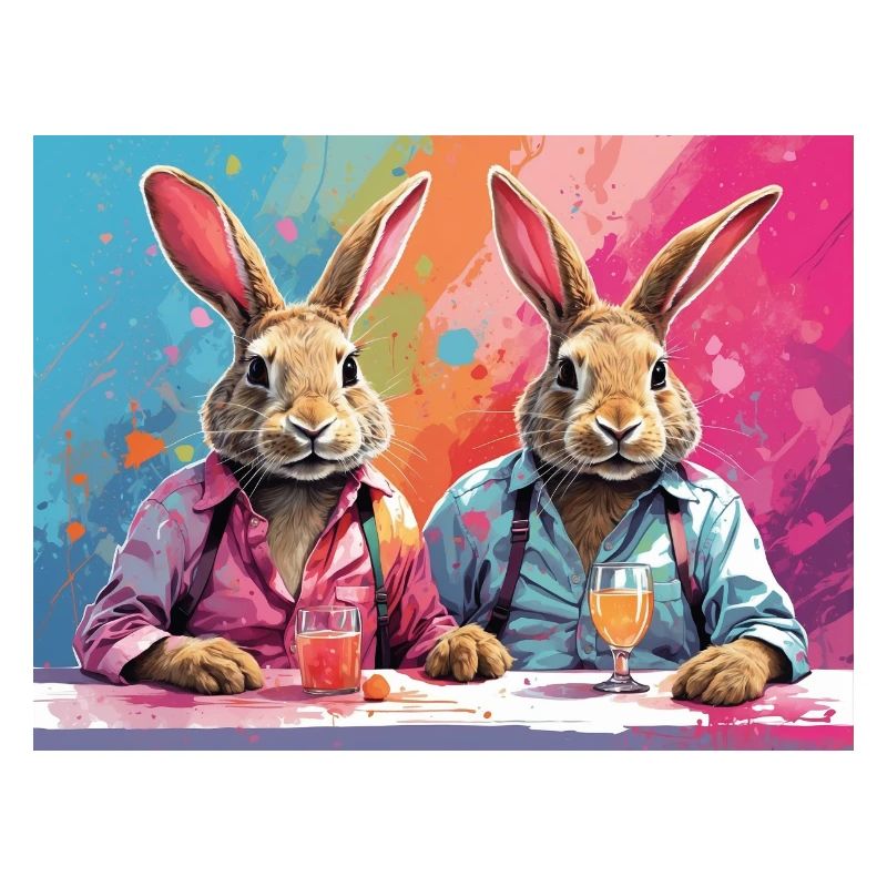 Comicstyle easterrabbits in a bar