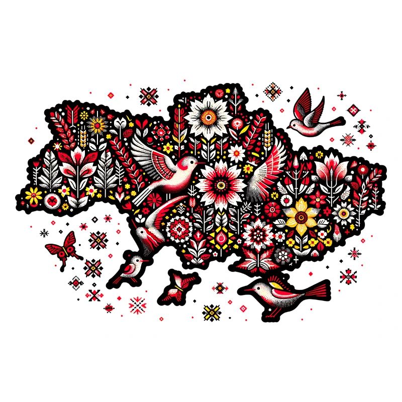 Ukraine Map Flowers Pattern