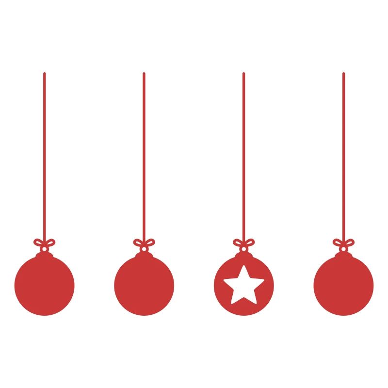 vier dunkelrote Weihnachtskugeln mit einem Stern