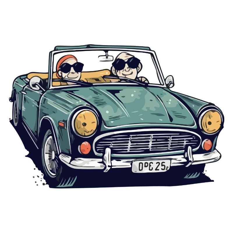 Denise and roger in a convertible