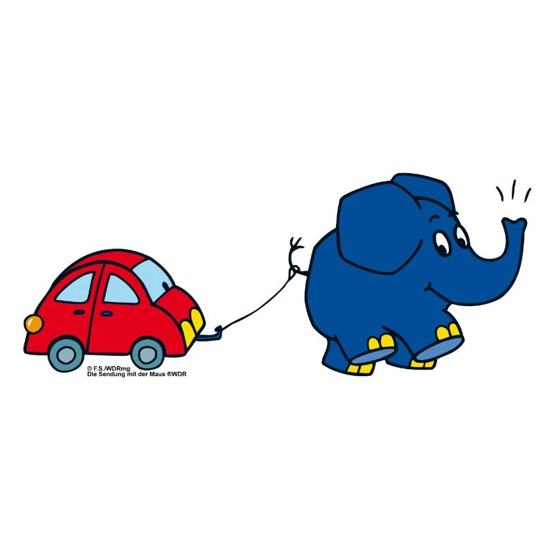 Der Elefant mit rotem Auto