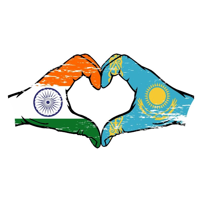 Inde Kazakhstan Drapeau Mains Coeur Forme Utilisé