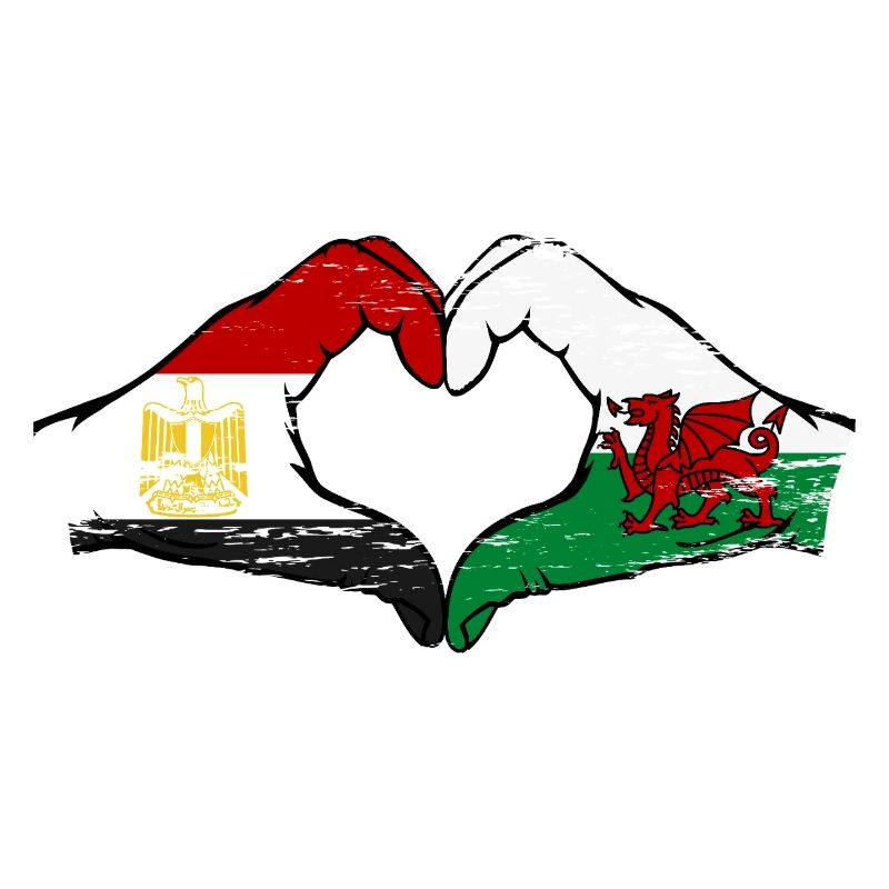 Égypte Pays de Galles drapeau mains forme de coeur utilisé