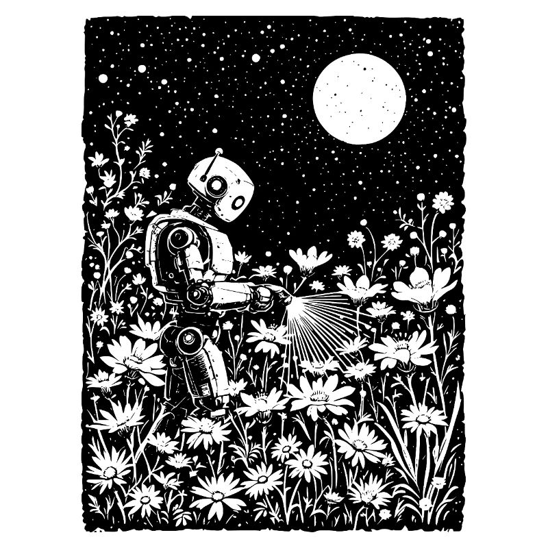 Robot Watering Glowing Flowers