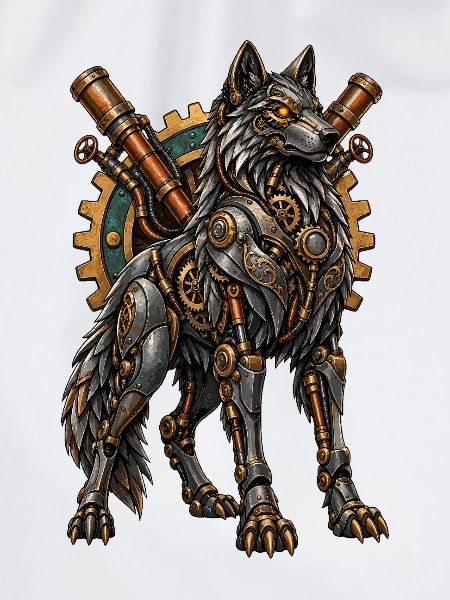 Steampunk-Wolf mit Zahnrädern