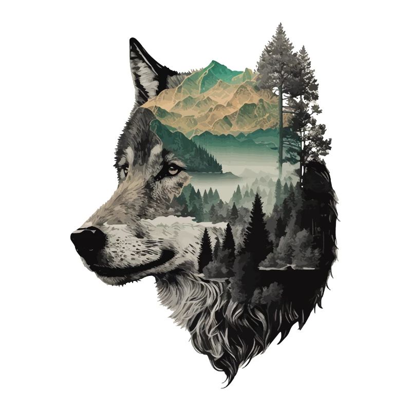 Wolf Wolf’s Head Nature Wilderness Forest Trees Art