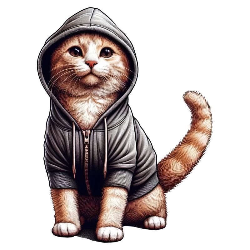 Katze trägt Kapuzenpullover
