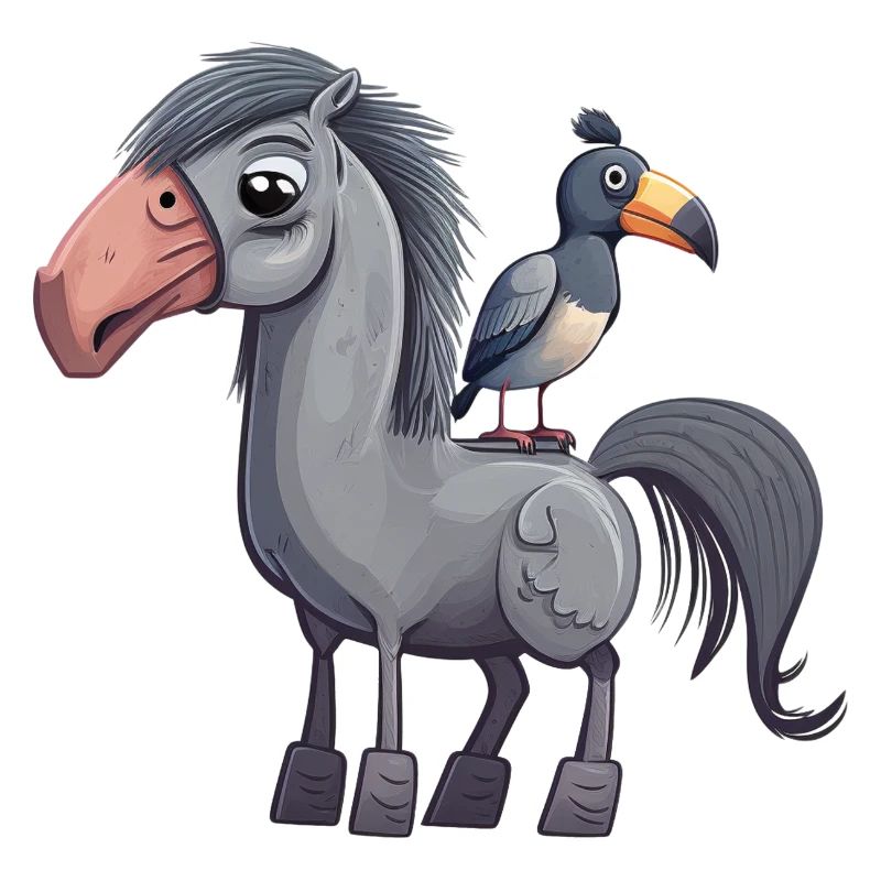 Cheval mignon avec oiseau