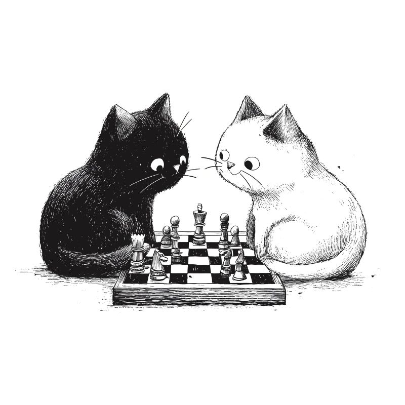 Two cats playing chess