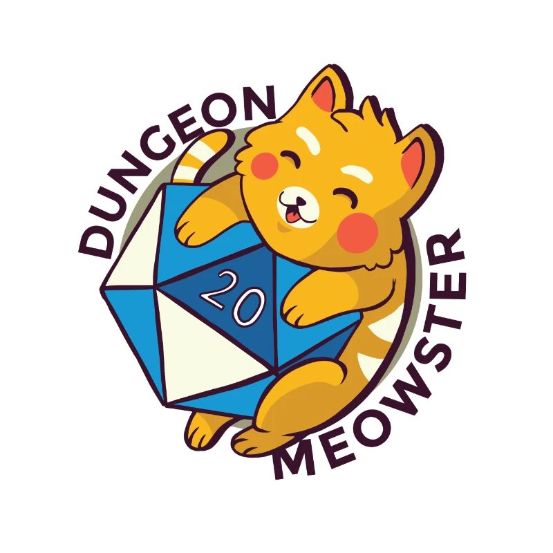 Dungeon Meowster cat with dungeon cube