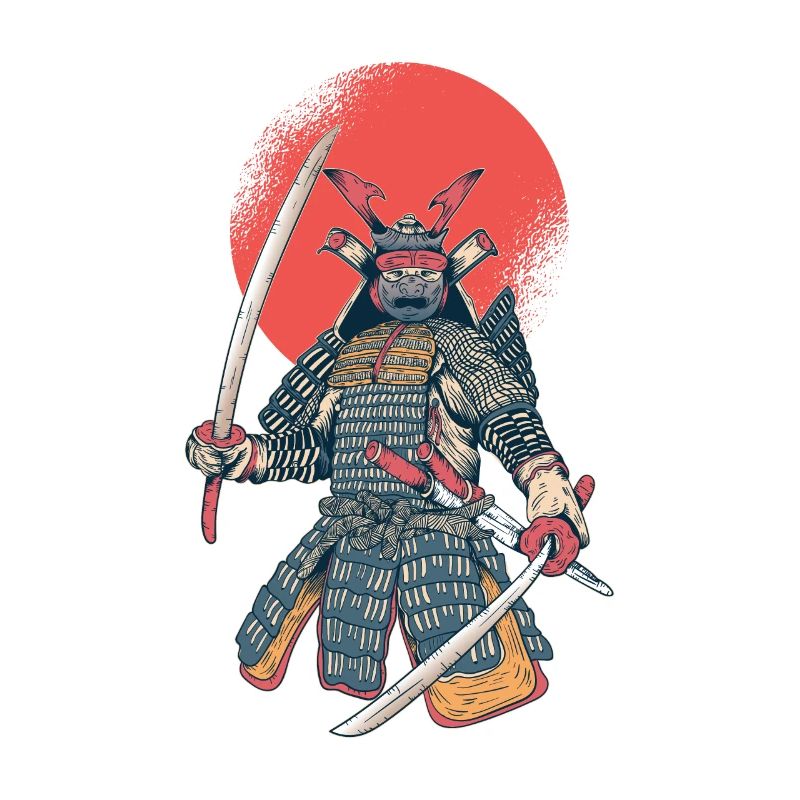 Vintage Samurai mit Doppelschwertern