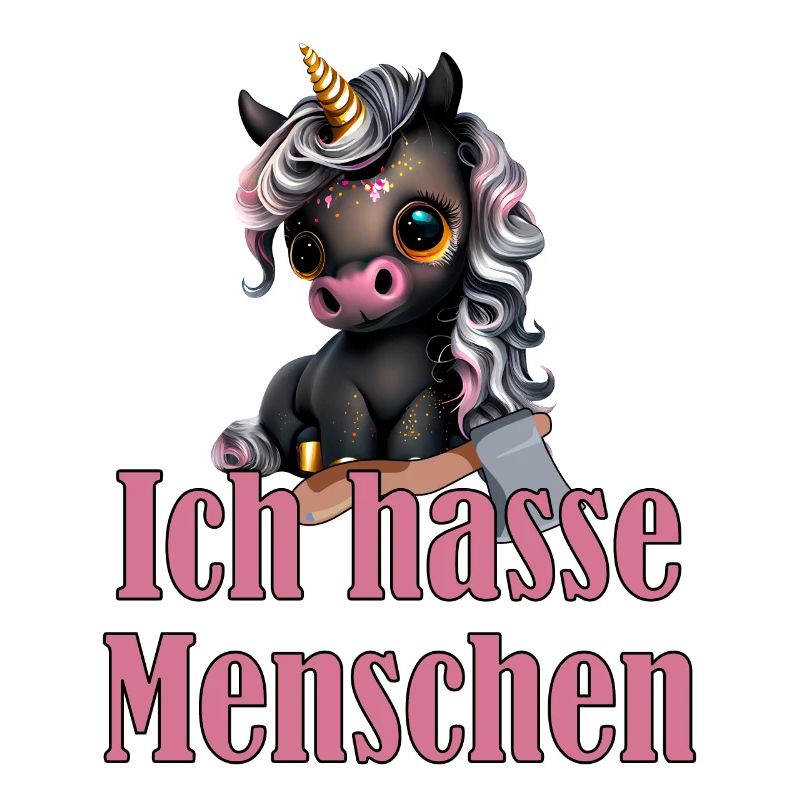 Kleines süßes Schwarzes Einhorn mit Spruch