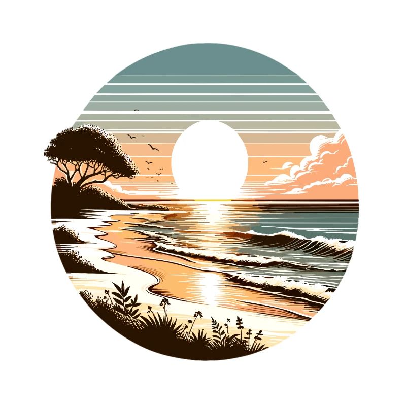 Tranquil beach setting at sunset