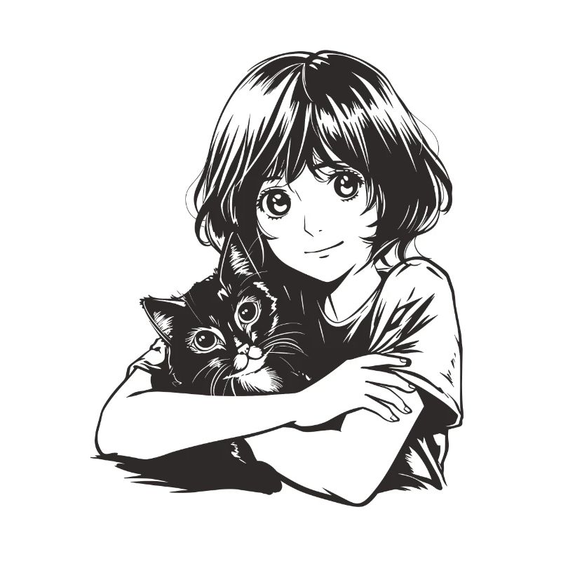 Anime Mädchen mit Katze