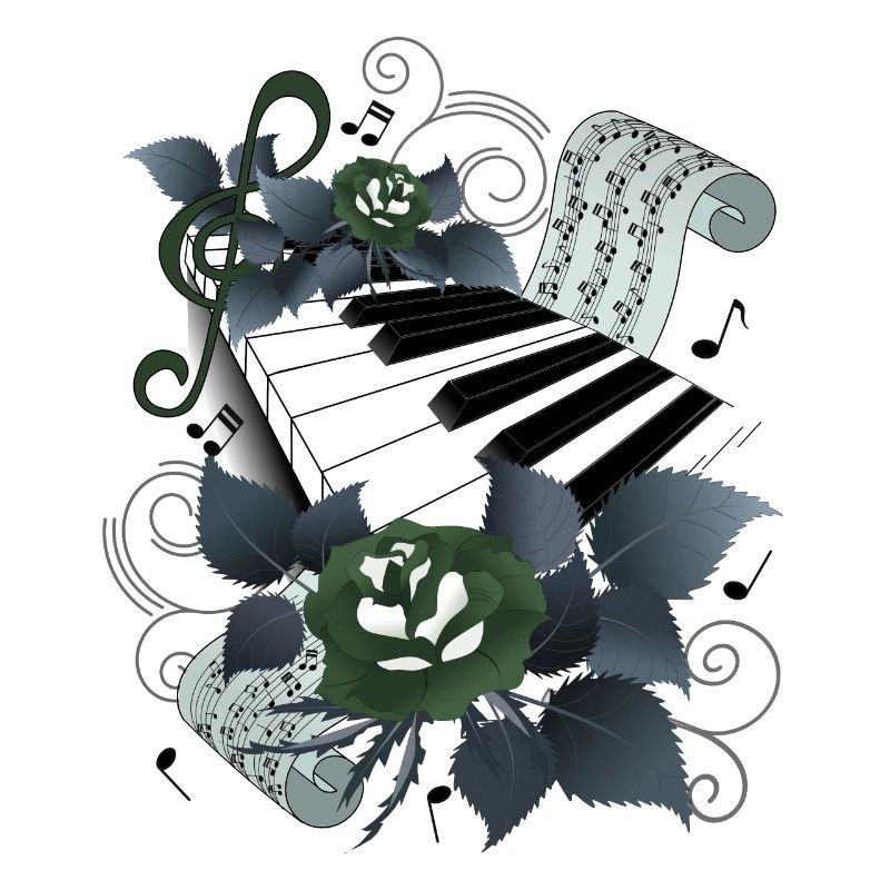 Piano with roses grey-blue