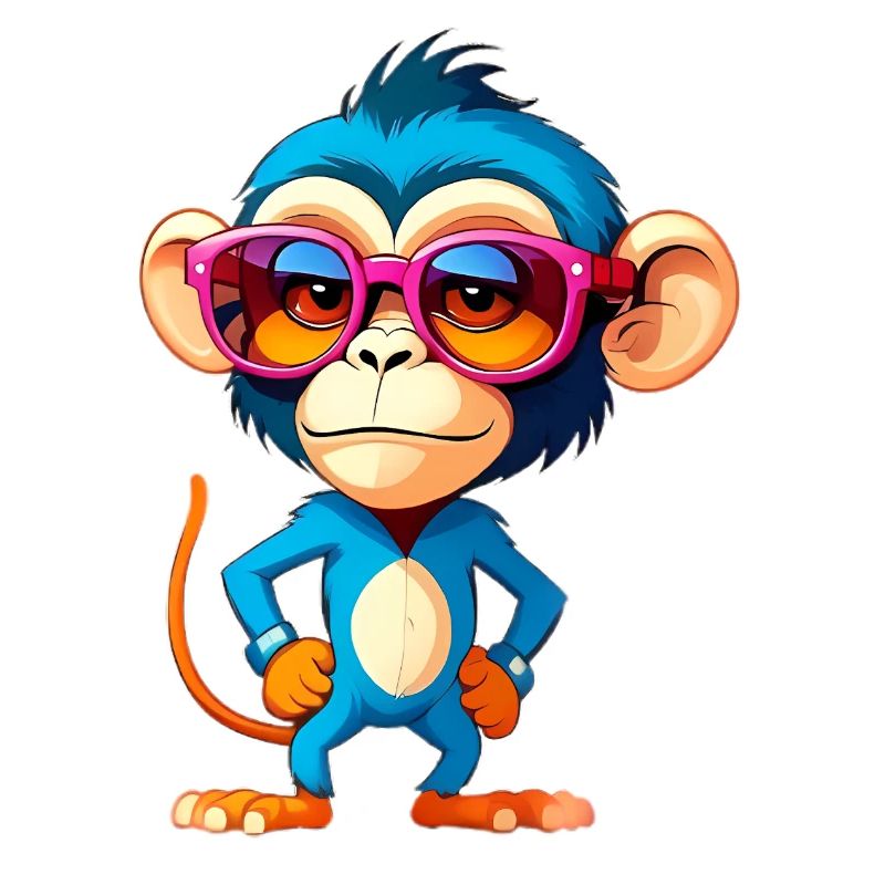 Motley monkey in blue suit