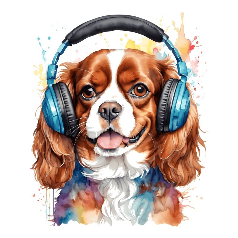 Cavalier King Charles Spaniel Kopfhörer Hund Print