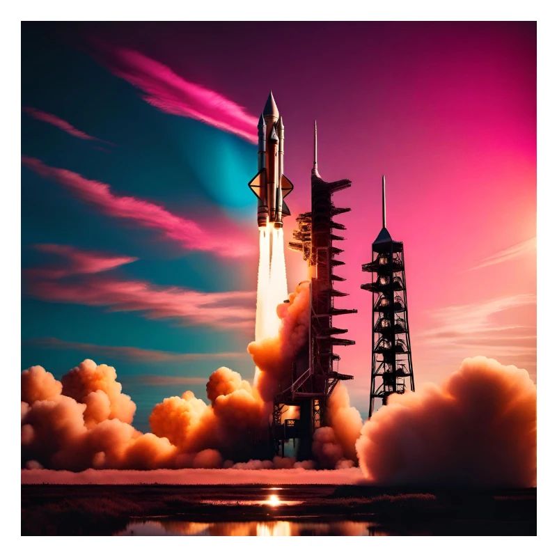 Rocket launch at sunset