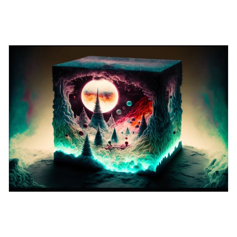 Moon Neon Cube Landscape