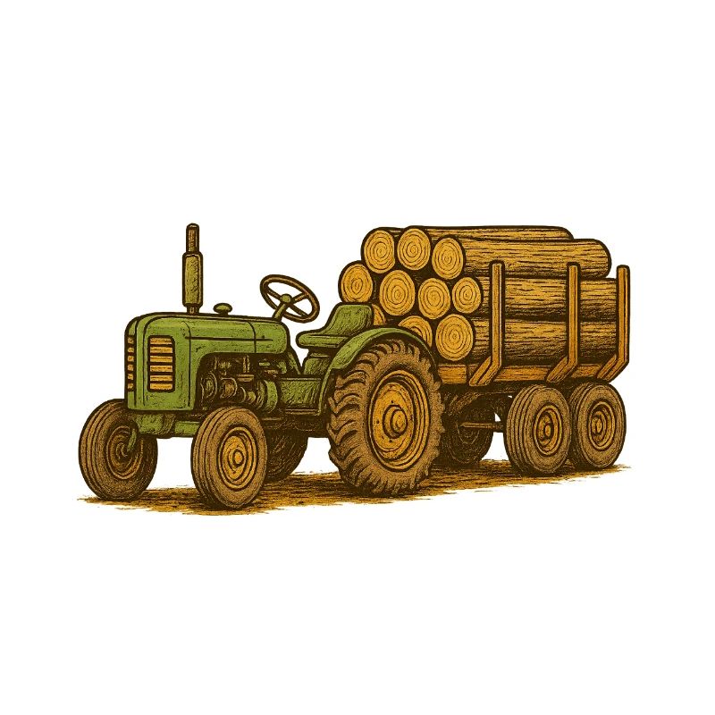 Green tractor with timber bed