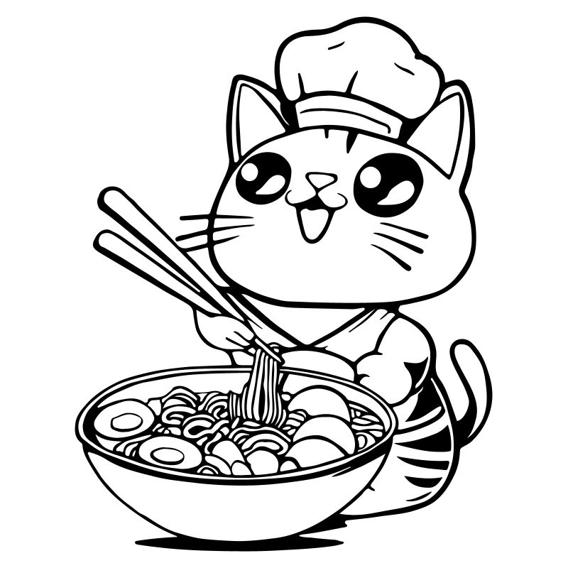 Katze mit Ramen kochen
