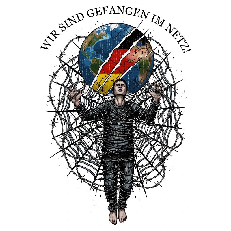 World in a crack with cobweb and man
