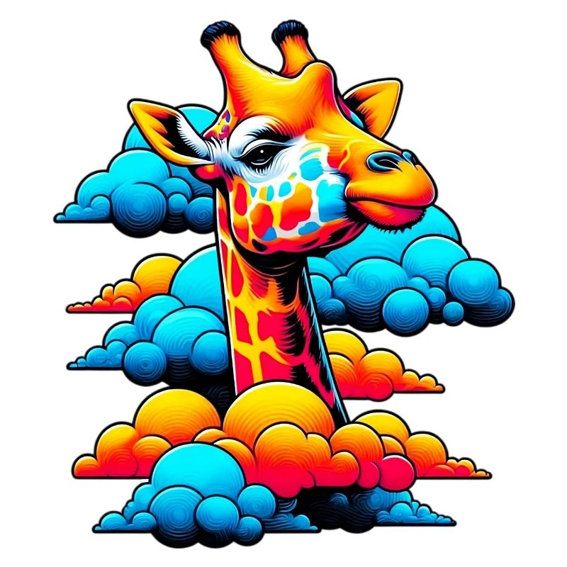 Giraffe with head in cloud clouds