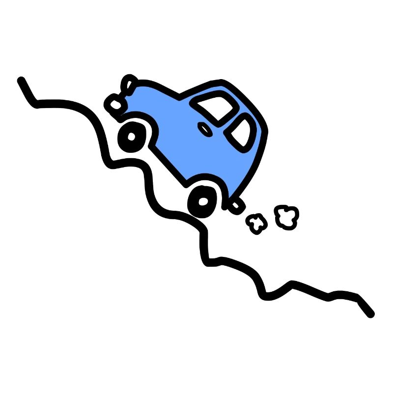 Blue car going up a hill