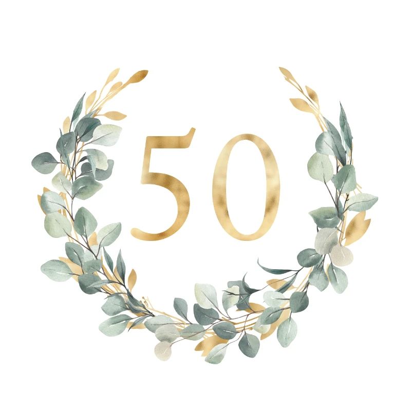 Number 50, eucalyptus wreath, customizable