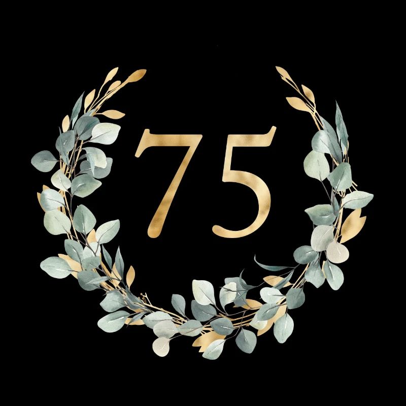 Number 75, eucalyptus wreath, customizable