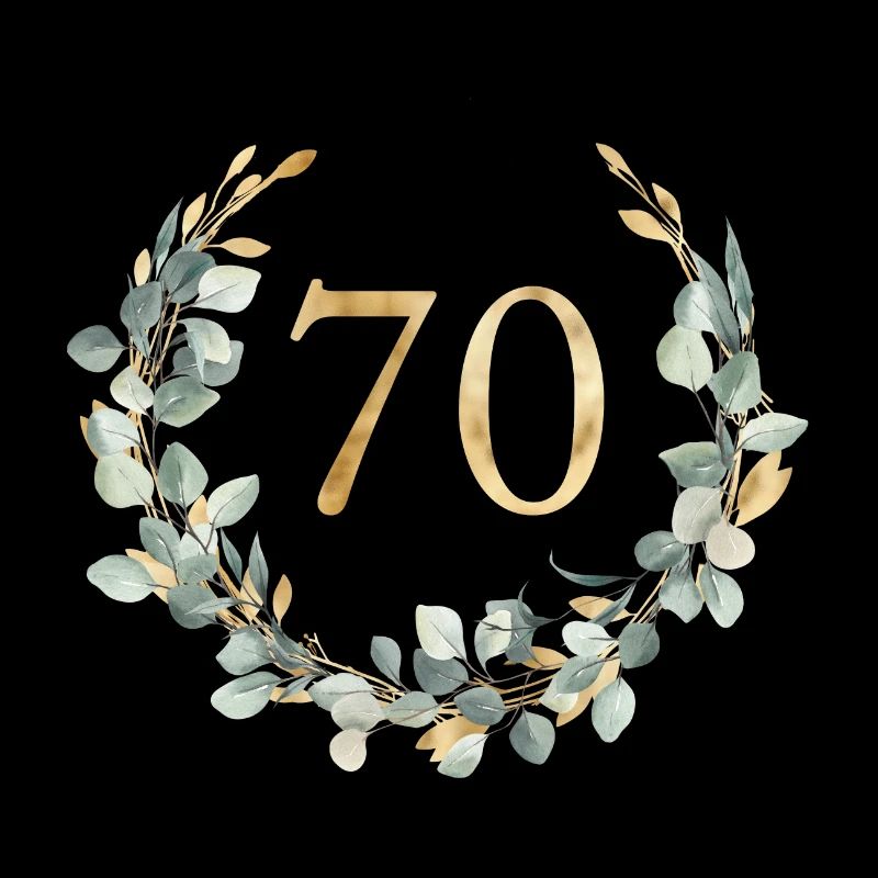 Number 70, eucalyptus wreath, customizable