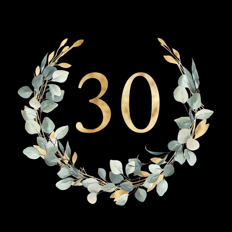 Number 30, eucalyptus wreath, customizable