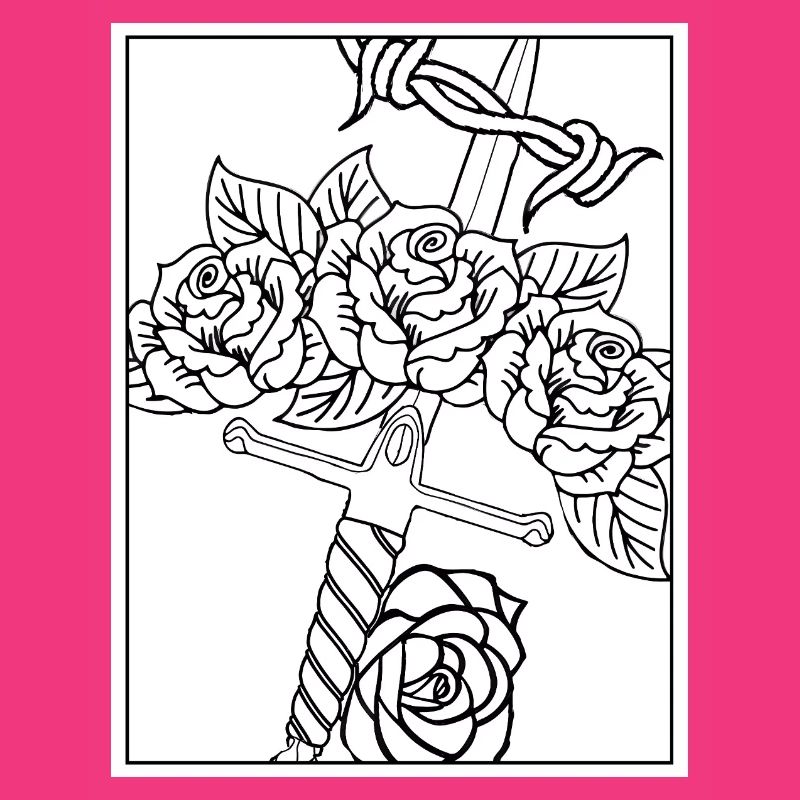 Dagger Tattoo #3 Coloring Page Pattern