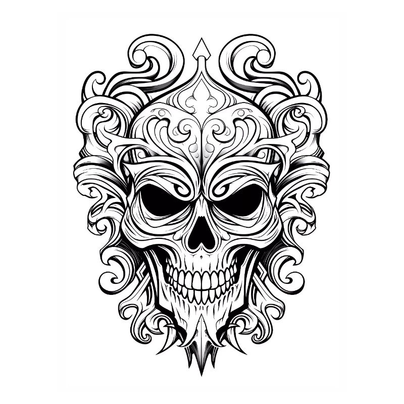 Skull Tattoo #19 Coloring Page Pattern