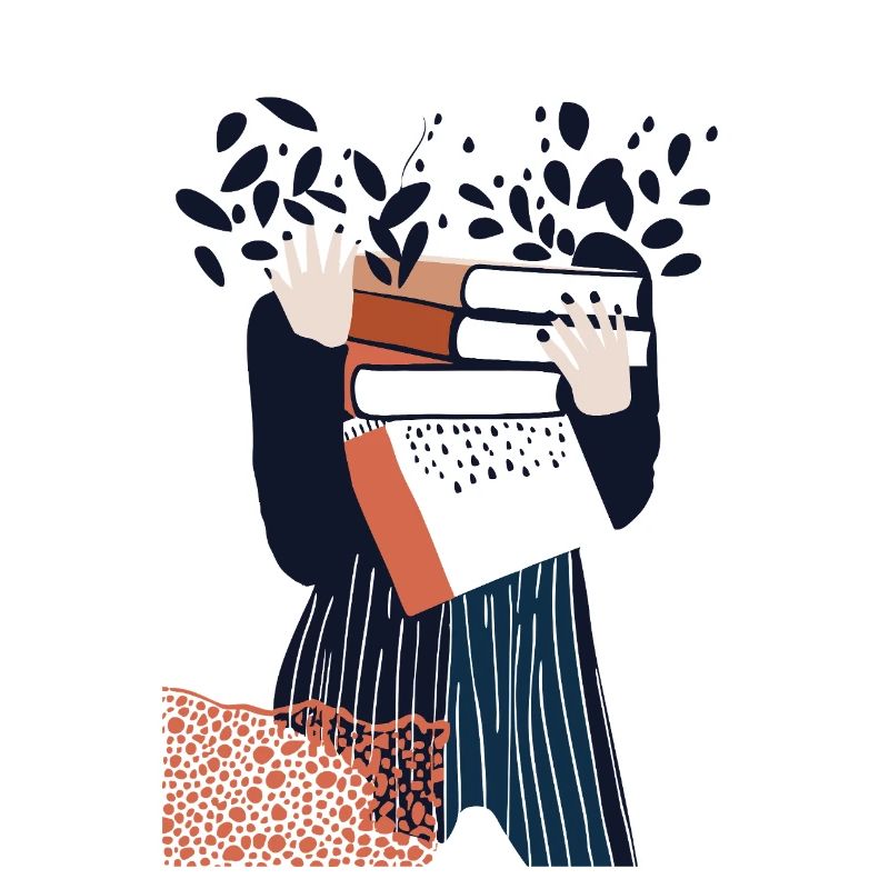 Book Lover Illustration – süßes Mädchen trägt Buch