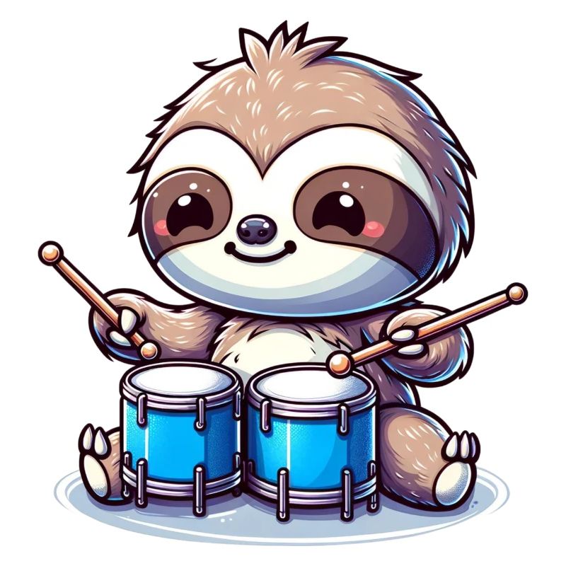 Cute drum playing sloth