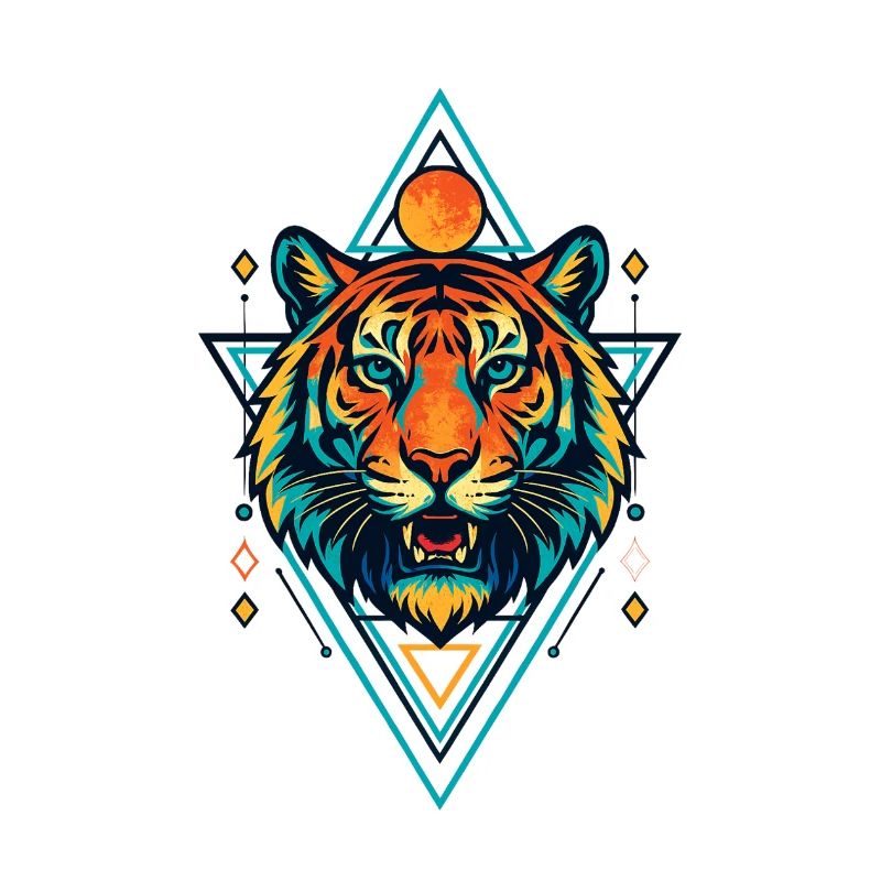 Geometric Neon Tiger Moon Circle