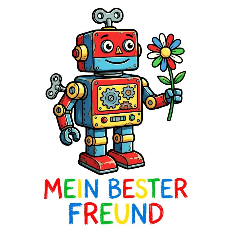 Farbenfroher Roboterfreund mit Blume