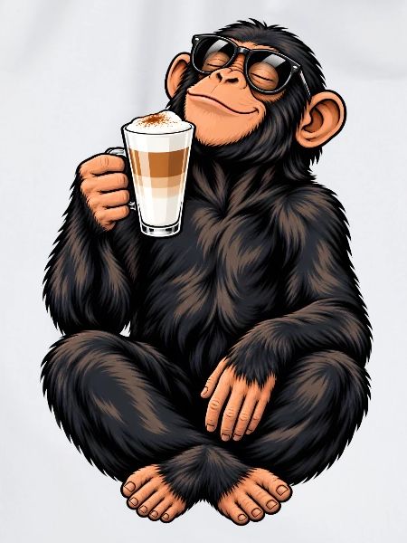 Schimpanse mit Latte Macchiato