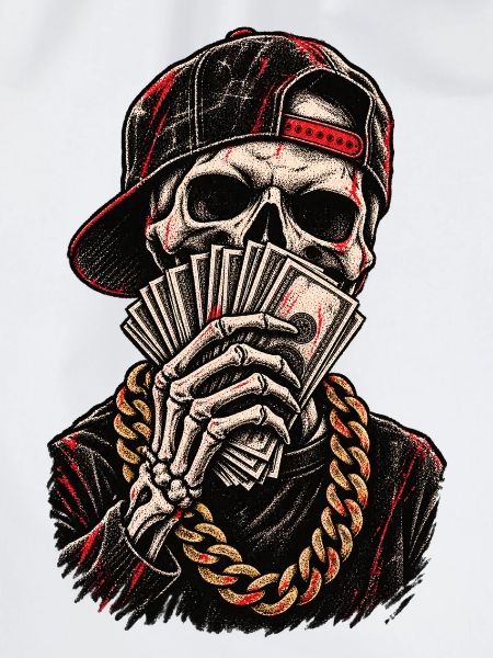 Schädel-Hustler mit roter Kappe