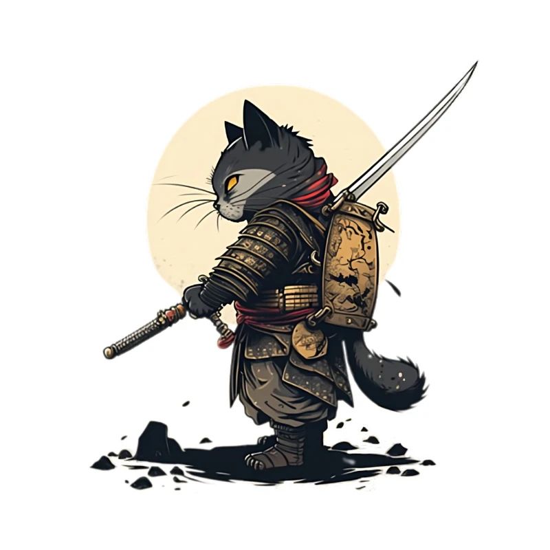 Samurai cat with dark and mysterious aura