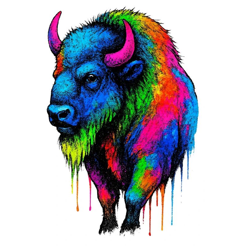 Explosion de couleurs de bison coloré
