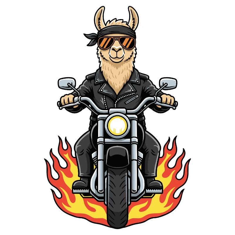 Cool Biker Llama Motorcycle Flames