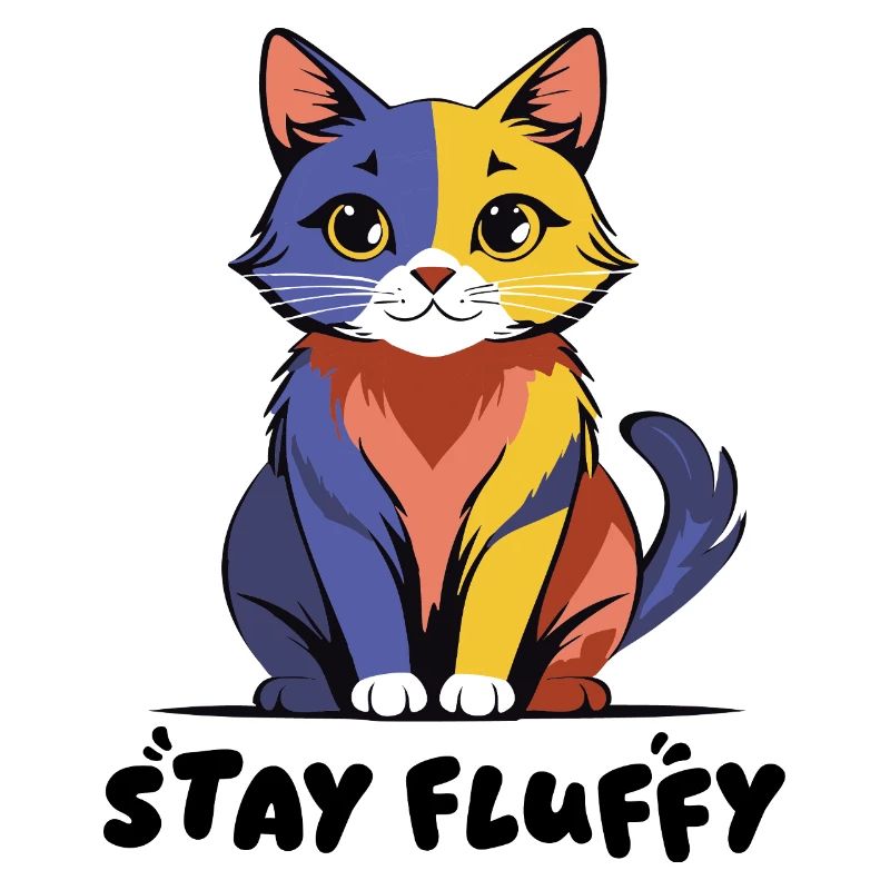 Stay Fluffy – Bunte Katze im Comic-Stil