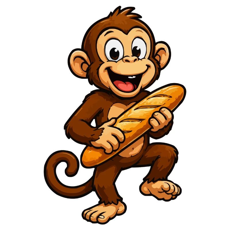 Monkey with Baguette Cartoon