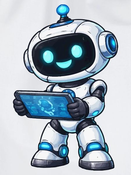 Kleiner Roboter mit Tablet