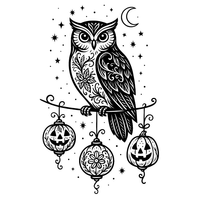 Halloween Eule mit Kürbis Laternen & Sternen