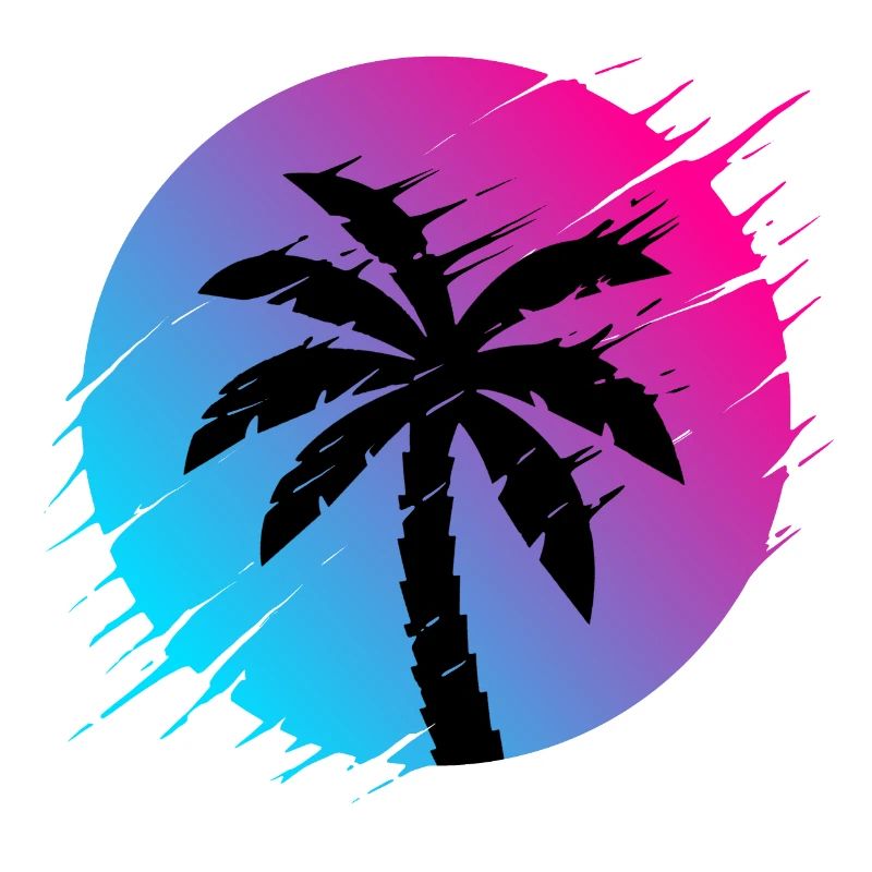 80s synthwave distorted sun and palm tree