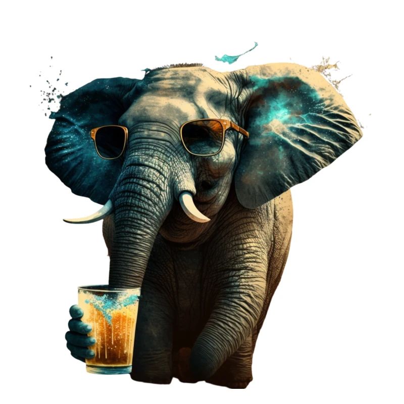 Cooler Elefant mit Bier und Sonnenbrille