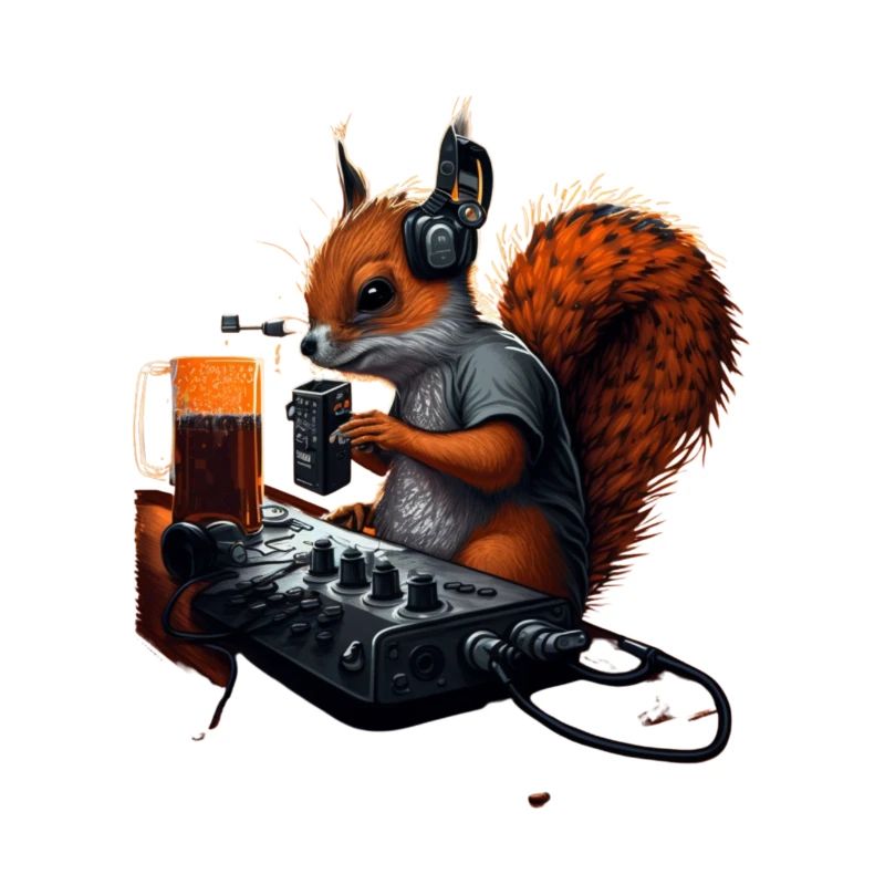 Techno DJ Eichhörnchen mit Bier